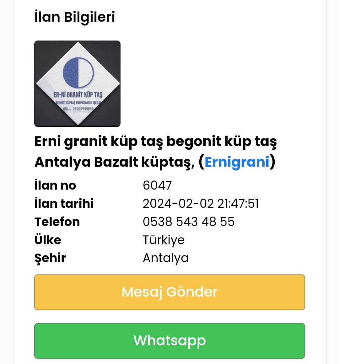 Erni granit küp taş begonit küp taş Antalya Bazalt taşı